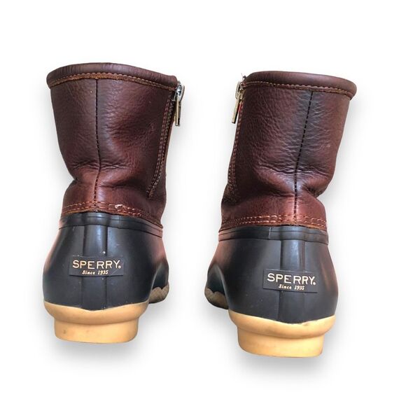 Sperry size 8 Womens Saltwater boots brown leather rubber zip closure - Picture 4 of 8